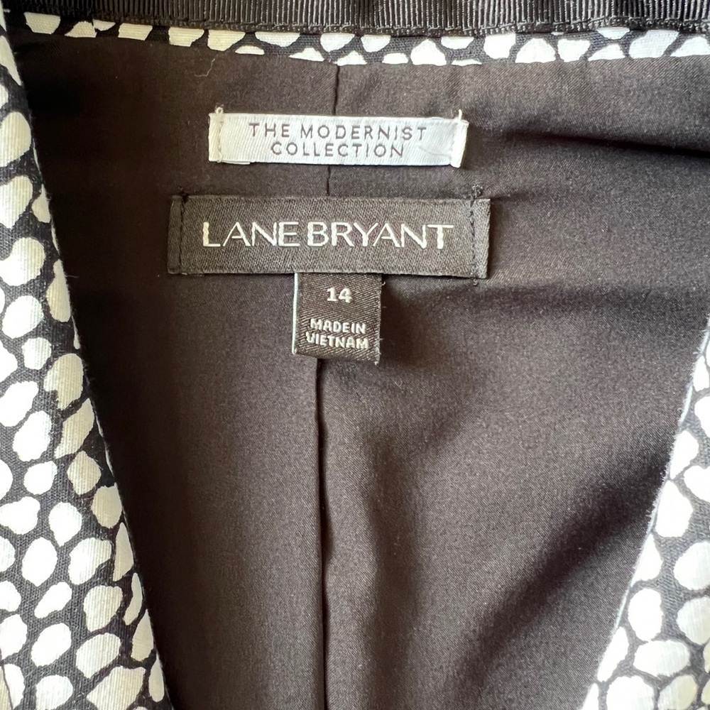 Lane Bryant Modernist Blazer Size 14 Black White Print Cotton Stretch Jacket - Picture 4 of 13